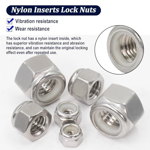 ZQZ 345Pcs SAE Hex Nut & Lock Nuts Assortment Kit (#4-1/2) Hardware Nut Set - size: SAE Hex Nuts & Locknuts Assortment;345 PCS