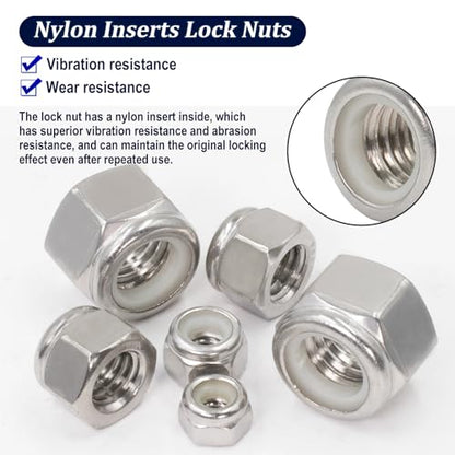 ZQZ 345Pcs SAE Hex Nut & Lock Nuts Assortment Kit (#4-1/2) Hardware Nut Set - size: SAE Hex Nuts & Locknuts Assortment;345 PCS