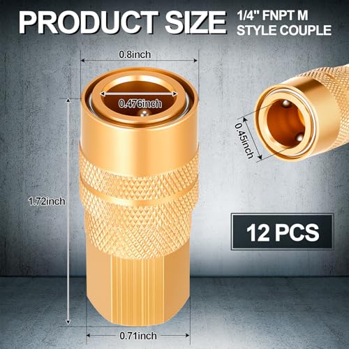 Yaocom 12 Pcs FNPT M Type 1/4" Air Hose Fittings Industrial Coupler, Brass - color: Brass, size: FNPT M Type