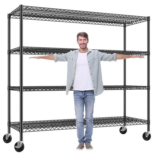REIBII 4-Tier Heavy Duty Metal Shelving Unit，Storage Shelves with Wheels - size: 60''W X 24'' D X 65.3'' H