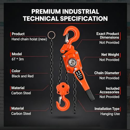 6 Ton Industrial Chain Fall, Manual Lever Hoist with 10FT G80 Carbon Steel Chain, Double-Pawl Brake, Lever Chain Hoist for Unpowered Lifting