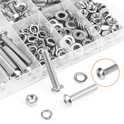 HELIFOUNER 228 Pieces M5 x 8mm /10mm /12mm /16mm /20mm /25mm /30mm, Button Head Socket Cap Screws Bolts Washers Nuts Kit, 304 Stainless Steel - size: M5, style: Button Head Screws