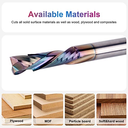 SpeTool 5PCS Compression Spiral Router Bits with TAC Coated 1/4 Inch Shank 1 Inch Cutting Length, Carbide CNC Bit Set End Mills for Carving Wood, Woodworking Tools - size: 1/4"Dia-1"CL, style: COMPRESSION CUT