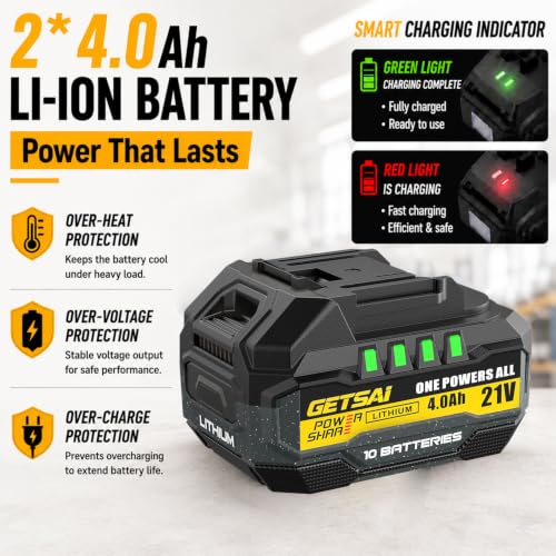 1/2 Impact Gun, 1400N.m (1032Ft-lbs) Super High Torque Impact Wrench with 2 x 4.0Ah Batteries, 21V Cordless Brushless Power Pistola Llave De Impacto with 10 Sockets for Car/Pickup Truck/Mower