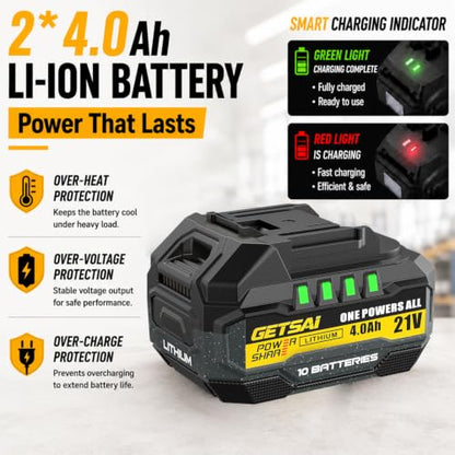 1/2 Impact Gun, 1400N.m (1032Ft-lbs) Super High Torque Impact Wrench with 2 x 4.0Ah Batteries, 21V Cordless Brushless Power Pistola Llave De Impacto with 10 Sockets for Car/Pickup Truck/Mower