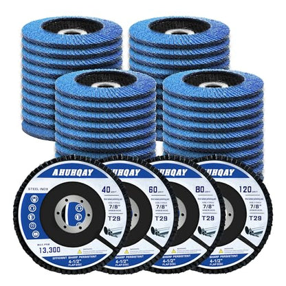 40 Pack Flap Discs 4 1/2" for Angle Grinder, 40/60/80/120 Grit, T29 Flap Disc, Die Grinder Sanding Disc, Zirconia Grinding Wheel for Metal, Wood, Stainless Steel Polishing Finishing - color: Blue