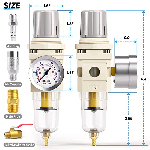 TAILONZ 1/4"NPT AW2000-02 Filter Regulator with Ball Valve - color: Semi-Auto Drain+Red Ball valve, size: 1/4"NPT