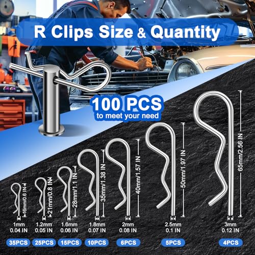 Cotter Pin Assortment Kit, 220PCS Cotter Pins 13 Sizes Premium 304 Stainless Steel Heavy Duty R Clips & Hairpin Split Pin Set, Hardware Pins for Automotive, Trailer, Pin Lock System - size: 220Pcs - 13 Sizes