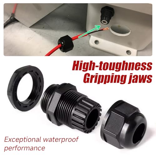 Cable Glands 72 pcs Cable Gland Waterproof joints, Adjustable Black 3-24mm Waterproof Cable Connectors PG7 1/4" 1/2" 3/4" 1" NPT Plastic 4 cable glands and Gaskets in PP Box