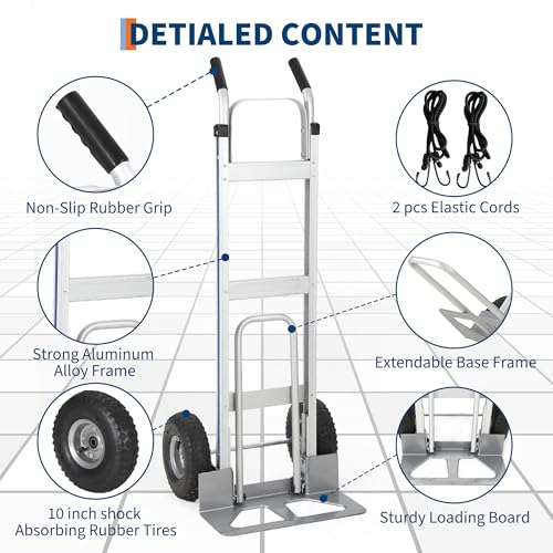 Aluminum Hand Truck Dolly Cart,600 LBS Capacity, with Extendable Base Plate - color: Hand Truck -600 Lbs