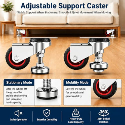 4" Leveling Plate Caster Wheels,Set of 4 Heavy Duty,1800Lbs Capacity - size: 4IN