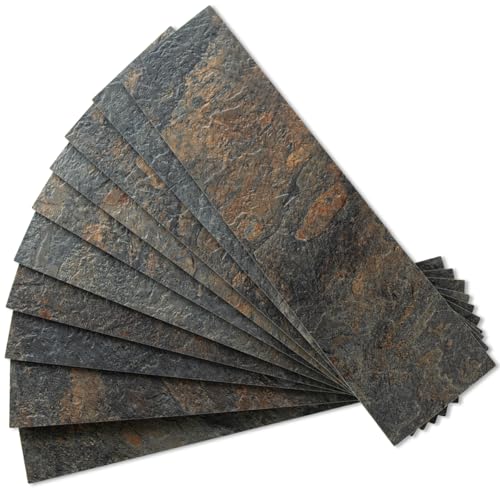 AULIGET 40-Piece Rust Slate Peel and Stick Backsplash Wall Tiles, 3" x 12" PVC Faux Stone Stick on Tiles for Backsplash Kitchen, Bathroom, Laundry Room, Camper, Fireplace - color: Rust Slate, size: 40 Pieces, 3"x12"x0.12"