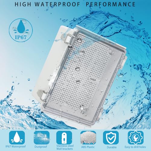 Waterproof Electrical Box with Mounting Plate, IP67 Junction Box Stainless Steel Latch Hinged Clear Cover Project Enclosure with Wall Bracket and 2 Glands 8.3" x 6.3" x 3.9" - color: Clear, size: 8.3" x 6.3" x 3.9"
