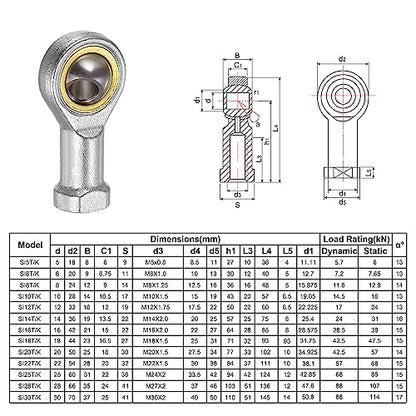 uxcell 4pcs SI6TK PHSA6 M6 Female Rod End Bearing M6x1 Right Hand Thread, Self-Lubricating Joint Rod Ends, Includes Jam Nut - size: M6