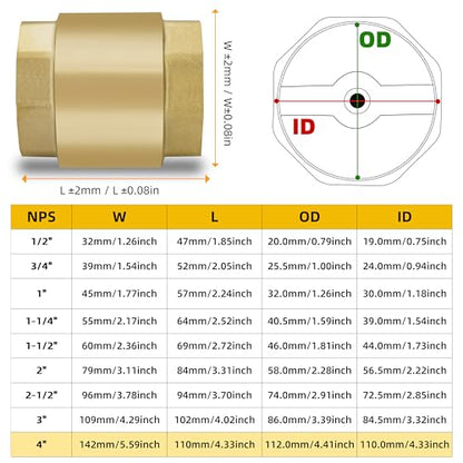 4" NPT Vertical Spring Check Valve, Brass, Heavy-Duty, Female Thread, DN100 - size: 4"-NPT