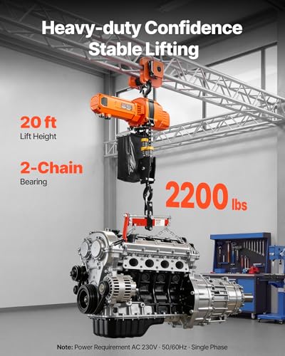 VEVOR 2-Speed Electric Chain Hoist 2200 lbs, 20ft Lifting Height, 120V 60Hz Single Phase Overhead Crane with 15 ft Wired Remote Control, G100 Chain Electric Lift Hoist for Factory, Warehouse, Garage