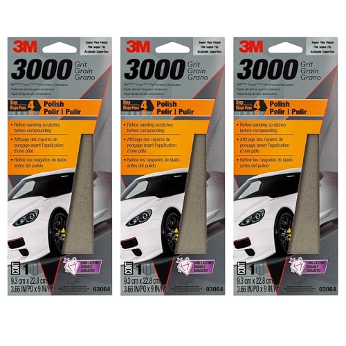 3M Trizact Performance 3000 Grit Sandpaper, 3 2/3 in x 9 in, Polish Clear Coat and Paint, Restore Shine, Ideal for Detailed Finishing, Very Fine Grade Abrasive (03064), Pack of 3 - size: 3 2/3 in x 9 in (Pack of 3)