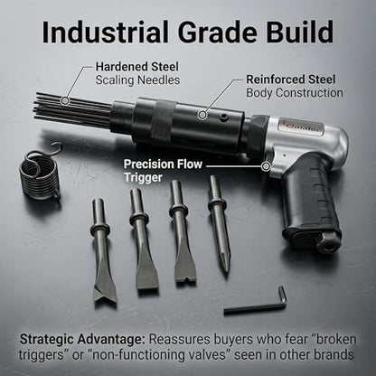 LE LEMATEC Pneumatic Needle Scaler for Rust, Paint & Weld Slag Removal
