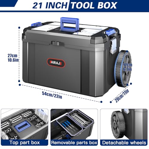 AIRAJ 3 In 1 Rolling Tool Box with Wheels, Stackable Tool Box,17 +19 +21 In
