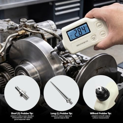 Handheld Digital Vibration Meter Tester, High-Precision Piezoelectric Vibrometer Analyzer for Acceleration, Velocity & Displacement Measurement, Dual Frequency Mode (10Hz–15kHz)