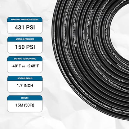 Utah Pneumatic 1/4" DOT Air Line SAE J844 PA12 Nylon Tubing, 50ft (Black) - color: Black, size: 1/4" x 50 Feet