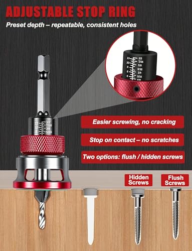 7PCS Countersink Drill Bit Set with Adjustable Depth Stop Collar