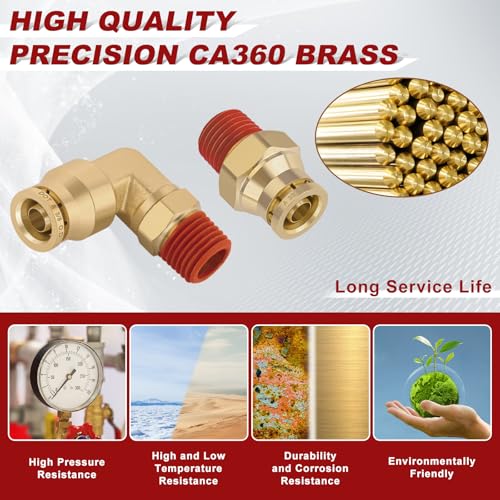 3/8" Tube x 1/4" NPT Male Straight & Elbow Brass Air Fittings Kit, 30PCS - size: 3/8" OD x 1/4" NPT-30pcs