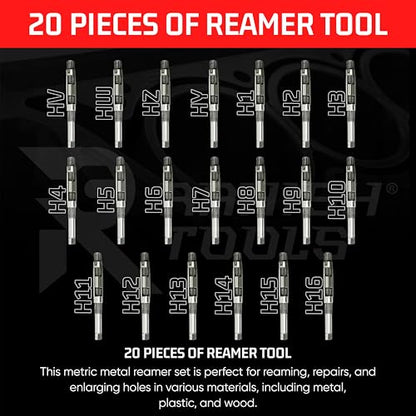 Adjustable Hand Reamer Tool HV to H16 Sizes - 1/4" to 2-7/32” Reaming Tool for Precise Hole Finishing with Carbon Steel Blades - Hand Tools Reamers for Metal & Wood - 6.35mm - 56.35 mm - size: HV to H16 - 20Pcs