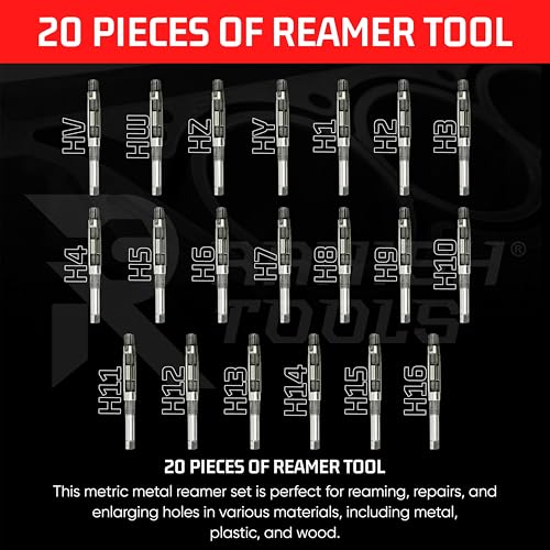 Adjustable Hand Reamer Tool HV to H16 Sizes - 1/4" to 2-7/32” Reaming Tool for Precise Hole Finishing with Carbon Steel Blades - Hand Tools Reamers for Metal & Wood - 6.35mm - 56.35 mm - size: HV to H16 - 20Pcs