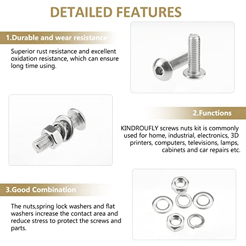 382 Pieces M4 x 5/6 /8/10 /12/16 /20mm Button Head Socket Cap Screws Nuts Washers Assortment Kit, 304 Stainless Steel, Fully Machine Thread - size: M4, style: Button Head