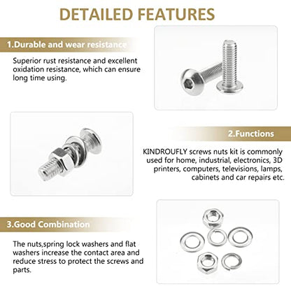 382 Pieces M4 x 5/6 /8/10 /12/16 /20mm Button Head Socket Cap Screws Nuts Washers Assortment Kit, 304 Stainless Steel, Fully Machine Thread - size: M4, style: Button Head