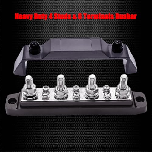 Ampper 4 x M8 Posts Power Distribution Block BusBar 6 M4 Screws, 6.3" Black - color: Black, size: 4M8+6M4