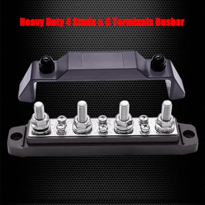 Ampper 4 x M8 Posts Power Distribution Block BusBar 6 M4 Screws, 6.3" Black - color: Black, size: 4M8+6M4