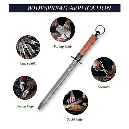 MITSUMOTO SAKARI 10 Inch Flat Honing Steel for Knives, Rosewood Handle - size: 10 inch, style: Flat Sharpening Rod