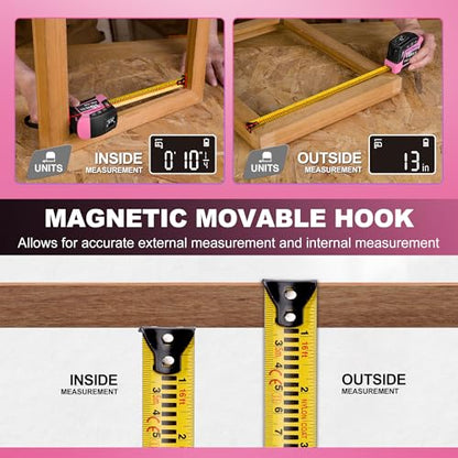 PREXISO 2-in-1 Digital Tape Measure, 16Ft Pink Digital Measuring Tape - color: Pink