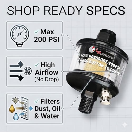 LE LEMATEC Inline Air Compressor Water Separator Moisture Trap & Dryer