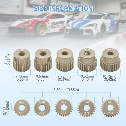 Surpass Hobby 64DP Pinion Gear 3.175mm 21T 22T 23T 24T 25T Motor Gears for 1/10 RC Car Brushed Brushless Motor Parts - size: 21T 22T 23T 24T 25T