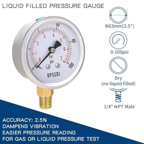 100 Psi Vacuum Pressure Gauge,Lead-Free Water Pressure Gauge, 2.5" Dial Size, 1/4" G Lower Mount, 304 Stainless Steel Case, for Pneumatic Air Compressor RV Regulator Valve Test(with Tape) - size: 0-100 psi, style: Lower Mount(Lead Free)