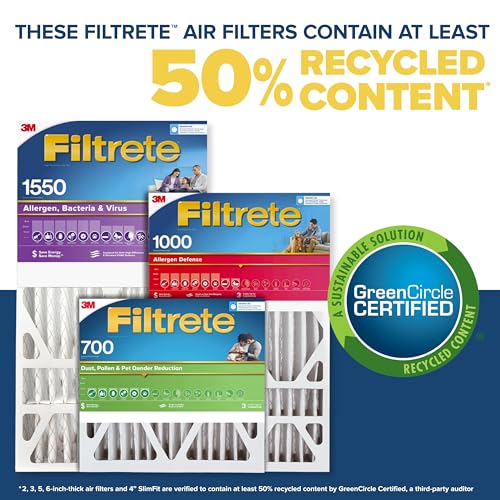 Filtrete 16x25x4(SlimFit), AC Furnace Air Filter, MPR 1550 DP, Healthy Living Ultra Allergen Deep Pleat, 2-Pack, Fits Lennox & Honeywell Devices (exact dimensions 15.5 x 24.5 x 3.75) - size: 16x25x4(SlimFit)