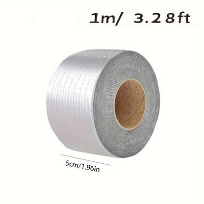 Butyl Sealant Tape RV Roof Repair Tape 0.16ft × 3.28ft, Waterproof Aluminum Foil Sealing Tape for Camper Trailer Boat Leak Patch, UV Resistant Weatherproof Roof Window Pipe Sealing, Silver White