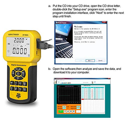 CFM Anemometer AP-856A Air Flow Meter with PC Connect to Download Data and HVAC Manometer Gas Pressure Meter AP-QX-1201 (2Packs)