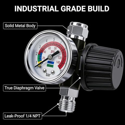 LE LEMATEC Diaphragm Air Regulator for HVLP Spray Guns, 1/4 NPT Gauge