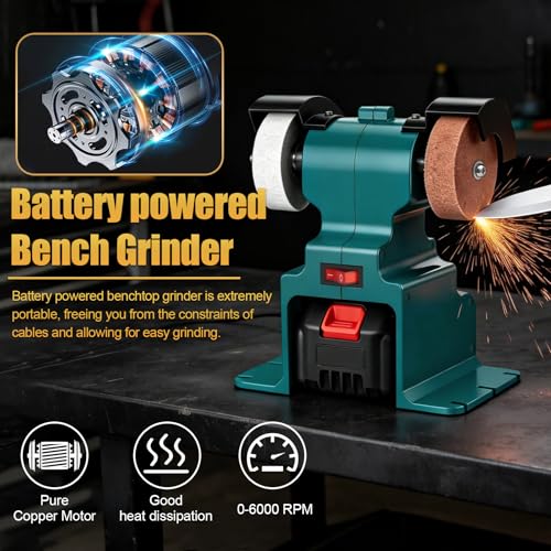 GLXX Mini Bench Grinder with 2 Wheels 250W Electric Multi Functional Bench Grinder 0-6000 RPM Heavy Duty Pure Copper Motor for Workshop Home Garage Metalworking Polishing Rust Removal (Blue) - color: Blue