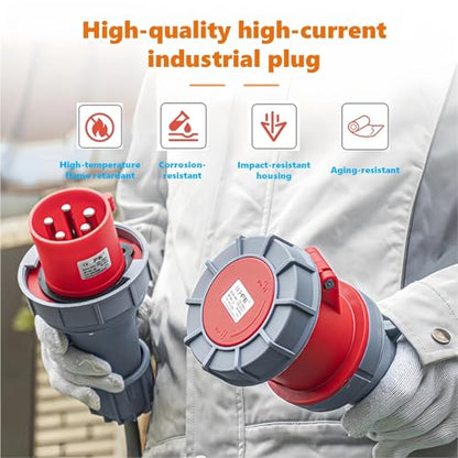 IEC 60309 Waterproof Industrial Connector Socket, 5 Pin 63A 380-415V 3P+E+N 6H IP67 Female Surface Mounted Power Connector, Heavy Duty CEE Industrial Socket for Aviation and Industry