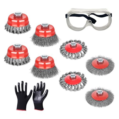 10 Pack Wire Wheel Brush for 4 1/2 Angle Grinder, 5/8"-11 Thread Arbor,4 & 3 Inch Twist Knotted Coarse Crimped Wire Brushes (8pcs Wire Wheels) - style: 8pcs wire wheel