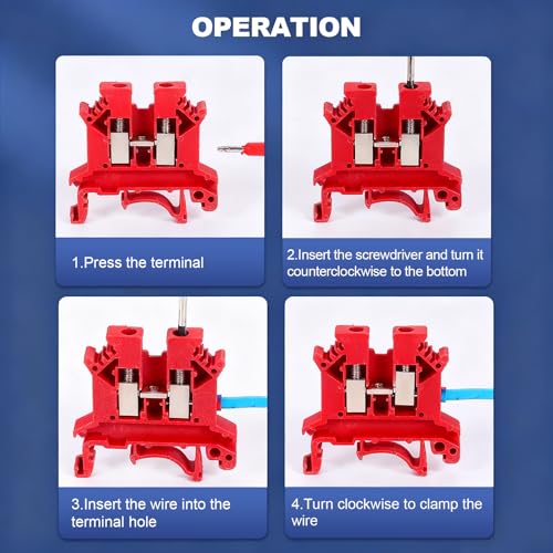 100PCS Red UK2.5B Terminal Block DIN Rail Terminal Blocks - Application for 12-22 AWG 800V Electrical Cabinets Distribution Box,Solar Power System,PLC Industrial Control Automation Panel DIY CNC RV - color: UK2.5B Red Terminal Block