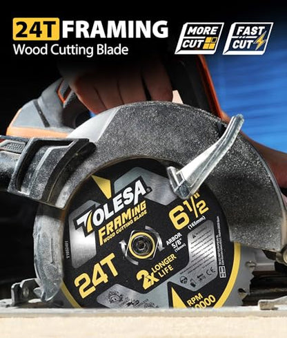 TOLESA 6 1/2 Circular Saw Blades, 24T for Wood and Plywood, 3-Pack - size: 6-1/2'' 24T