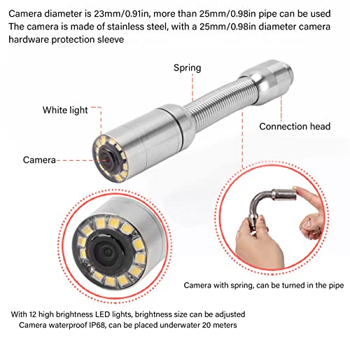 LiebeWH Pipeline Inspection Camera IP68 Waterproof Sewer Drain Scope with 12 LED Lights for Pipe Wall Defect Clear View