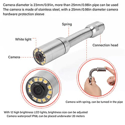 LiebeWH Pipeline Inspection Camera IP68 Waterproof Sewer Drain Scope with 12 LED Lights for Pipe Wall Defect Clear View
