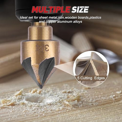 5Pcs Step Drill Bit & 5Pcs Countersink Drill Bit Set - size: Step & Countersink Set